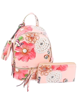 Floral Backpack for Women College School LHU315-FL-1W BLUSH